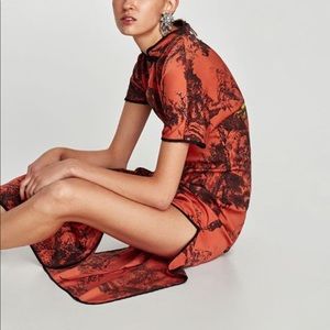 Zara Burnt Orange and Black Printed Midi Dress